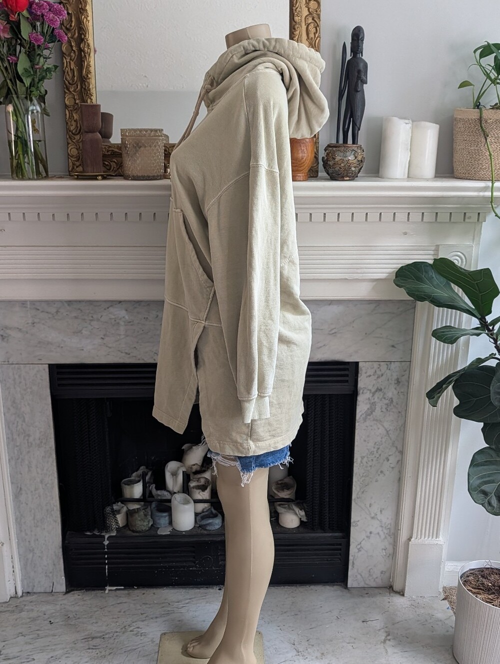 Avec Les Filles Green Oversized Hoodie Tunic Sweatshirt Front Slit Size Medium - Picture 5 of 8